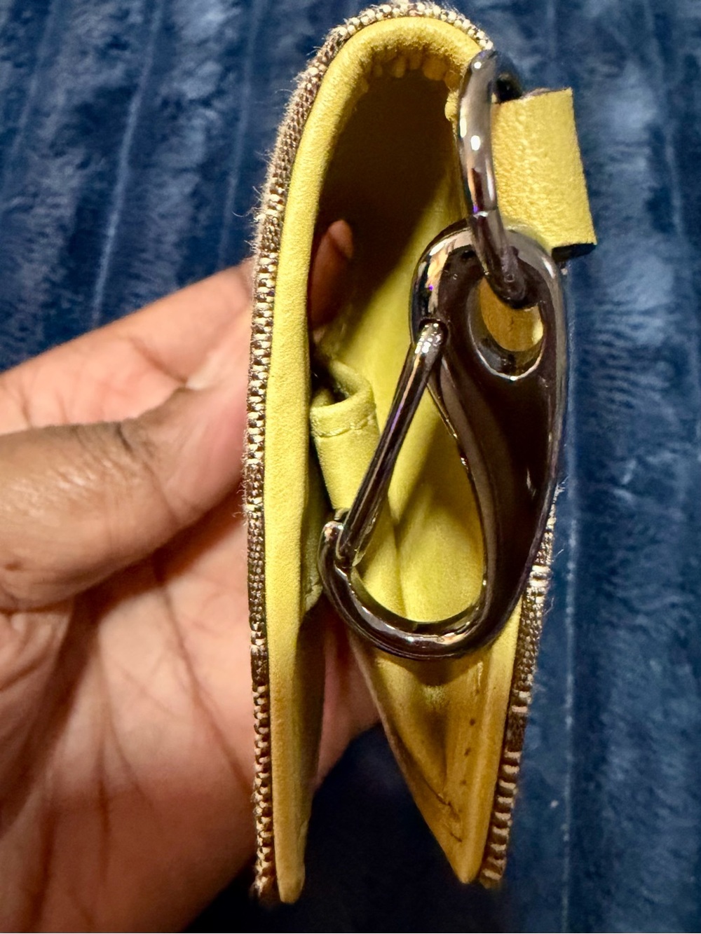 Gucci GG Monogram Canvas & Yellow Leather Key Pouch Coin Case w/ Clip - Picture 6 of 7